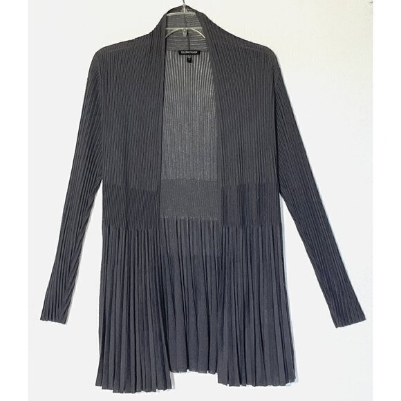 Eileen Fisher Gray Pleated Knit Long Sleeve Casual Open Front Cardigan - Picture 1 of 13